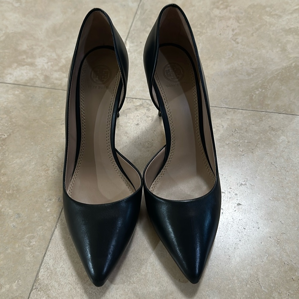 Tory Burch 9 1/2M Black Leather High Heels.Pointy Toe Dress Shoes